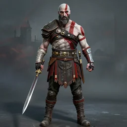 a screenshot of walter white as kratos from god of war, portrait, full body shot, ektachrome
