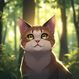 portrait of a cat in a forest, by kawacy, trending on artstation, backlighting, sunlight, trending on pixiv, bokeh, furry art, anime