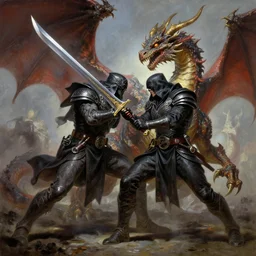 the death dealer with a large sword fighting a dragon, advanced lighting technology, digital painting masterpiece by frank frazetta, hyper detailed, realism, gorgeous, beautiful, 4 k