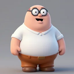 3 d render of peter griffin, fat white shirt brown pants glasses cartoon