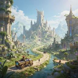 in a ethereal magical elven city with vehicles, 4k, HDR, award-winning, landscape, octane render, artstation
