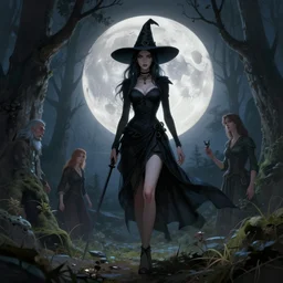 the underbody of a beautiful skinny woman as witch in front of the full big moon in a fantasy forest, by james gurney, max liebermann, greg rutkowski, highly detailed digital art, artstation