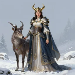 azure viking warrior with animal companion, regal, elegant, winter, snow, beautiful, stunning, hd, illustration, epic, d & d, fantasy, intricate, elegant, highly detailed, wide angle, digital painting, artstation, concept art, smooth, sharp focus, illustration, wallpaper, art by artgerm and greg rutkowski and alphonse mucha and jin xiaodi