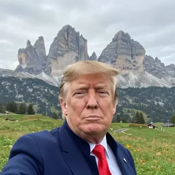 selfie of donald trump on the dolomites mountains