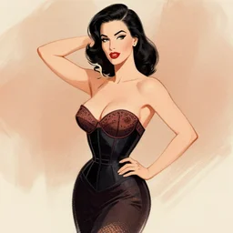 a pinup illustration of dita von teese in the style of anna dittmann.