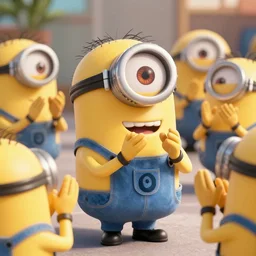 Minions standing ovation. Applause. Hyperrealistic render, highly detailed, 4k, artstation.