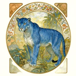 god of nature, blue panthera, artistic, high detailed, fantasy, by alphonse mucha