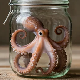 octopus squeezing through a glass jar