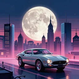 an immaculate cinematic keyframe matte painting of a sleek 1 9 7 0 s vaporwave city at dusk with an oversized moon. by eric lafforgue, glennray tutor and edward hopper, greg rutkowski. trending on artstation.