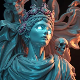 full - body rococo and cyberpunk style porcelain and quartz statue of a young attractive andres sanjuan android novinho gostoso e dotago falling from the sky, glowing white laser eyes, prince crown of pink gears, diamonds, swirling silver - colored silk fabric. futuristic elements. full - length view. space robots. human skulls. intricate artwork by caravaggio. trending on artstation, octane render, cinematic lighting from the right, hyper realism, octane render, 8 k, depth of field, 3 d