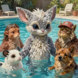 a portrait of a furry alien human hybrid in the pool. highly detailed painting by gaston bussiere, craig mullins, j. c. leyendecker, furry