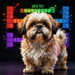 shi tzu gameplay still frame, 4 colors, pixel art, retro, splash screen, level design, high contrast, background, deep focus, highly detailed, dramatic lighting, digital painting, artstation, concept art, matte, greg rutkowski, moebius, illustration.