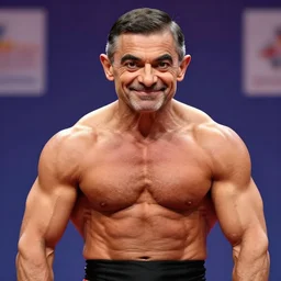 a beautiful portrait of Mr. Bean Mr. bean Mr. Bean as a bodybuilder in a bodybuilding competition, bodybuilder, hyper realistic, digital art, 4k, detailed