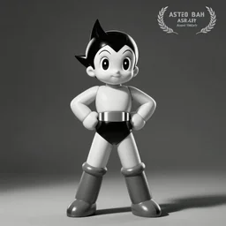 wide angle portrait of Astroboy, monochrome color, heroic pose, mid-shot, shadowy area, studio lighting, award winning, artstation, concept art, digital painting, Unreal Engine 5, 8K, art by artgerm and greg rutkowski and makoto shinkai and alphonse mucha and ross tran
