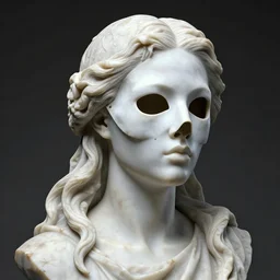a woman wearing a white mask with a skull on her face, a marble sculpture by bastien lecouffe - deharme, featured on zbrush central, gothic art, zbrush, marble sculpture, grotesque