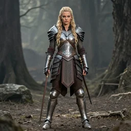 full body photo of dominique mcelligott as a valkyrie warrior