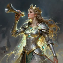 fantasy portrait painting of the beautiful posing celtic warrior queen holding a drinking horn, concept art illustration, glowing, ornate and intricate, stunning, dynamic lighting, intricate and detailed.