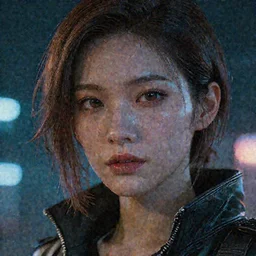 Close up portrait of a young Cyberpunk woman, hyperdetailed, artstation, cgsociety, 8k, nighttime background