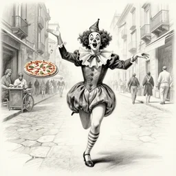pulcinella dancing drunk through the street of naples, pizza margherita all over, extremely detailed pencil sketch by silvio fiorillo, from commedia dell'arte