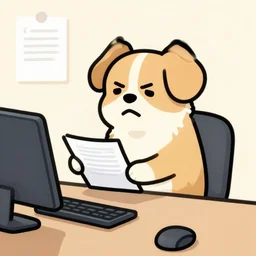 a dog paying his taxes with a very frustrated face, sitting on a computer, digital art, trending on artstation