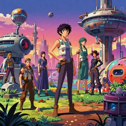 a vibrant scifi art scene by a netflix original anime series, highly detailed, remodern surrealism, cel - shaded, colored screentone, digitally enhanced.