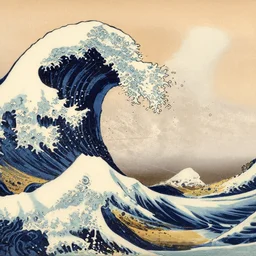 lava wave, old japanese painting, woodblock print