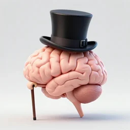 digital art of a brain with a top hat and cane