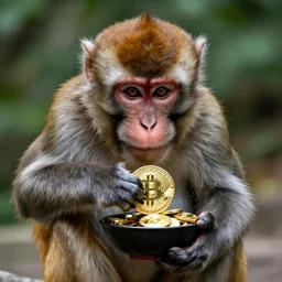monkey eating a bowl of bitcoin