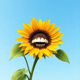 sunflower with an open human mouth and white teeth
