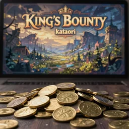 a pile of coins, in concept art of main menu loading screen background. for russian mmorpg king's bounty by katauri, by 橡 树 山 雨, artstation, behance, style of hearthstone