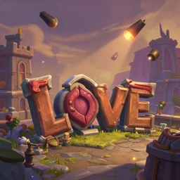 hyperrealistic photo of a city of love, bombs are falling from the sky, medium angle, in the style of hearthstone game