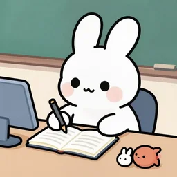 a cute cartoon rabbit sitting at a desk writing on a notebook, llustration, josan gonzales, wlop, james jean, Victo ngai, David Rubín, Mike Mignola, Laurie Greasley, artgerm, highly detailed, sharp focus, Trending on Artstation, HQ, deviantart