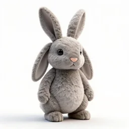 futuristic plush bunny, commercial catalog photo, isolated on a pure white background, centered, entire object in frame, sharp focus, soft studio lighting