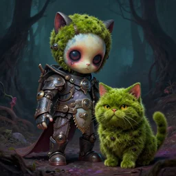 rescue from the underworld, shadows of the past, The Mekanik Doll, chubby moss kitten, by jeff easley and Dylan Kowalski, highly detailed, digital painting, HDRI, by vivid colors, high contrast, 8k resolution, intricate, photorealistic, smooth