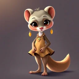 flat 2 d : female ferret character : wearing jewlery : wearing a nice dress : head torso legs feet : lorax movie : artstation