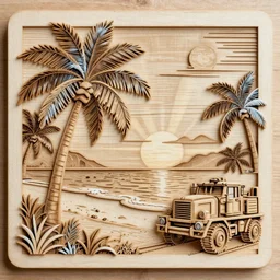 a beautiful wood engraving on paper of a beach with coconut palms 8 k, frostbite 3 engine, cryengine, dof, trending on artstation, digital art, crepuscular ray