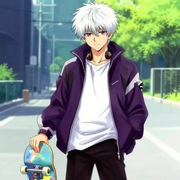 Ken Kaneki, holding a skateboard, Hiroaki Tsutsumi style