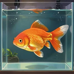 hexagonal goldfish in an aquarium, ghibli style