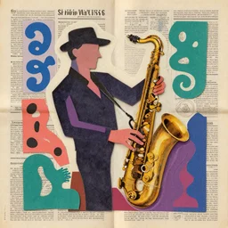 paper cut out collage artwork, artsy, lofi hip hop, jazz, trending on behance, Matisse, Picasso, vintage, newspaper