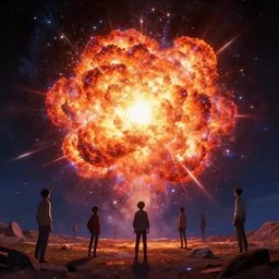 An exploding star, rendered by Beeple, Makoto Shinkai, syd meade, simon stålenhag, synthwave style, environment concept, digital art, unreal engine, WLOP, trending on artstation, 4K UHD image, octane render,