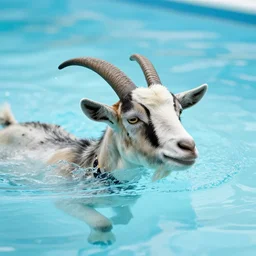 a goat swimming in the pool