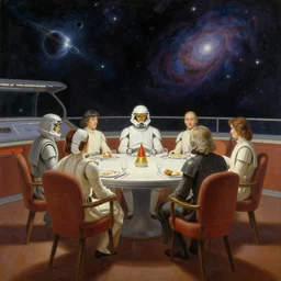 star wars diner, space, cosmic, painting by albert bierstadt