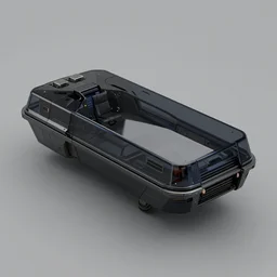 a dark glass and plastic surface box shaped vehicle, scifi flying vehicle, bladerunner 2 0 4 9, pininfarina, hard surface, studio lighting, unreal engine 5, light background, backlight