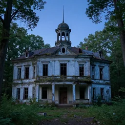 a beautiful photorealistic highly detailed abandoned moot hall by wayne thiebaud, at dusk myst nightvision nature forest uv light scumm bar at dawn sunlight earth meadow flowers evil clear night water gem, archdaily, wallpaper, highly detailed, trending on artstation.