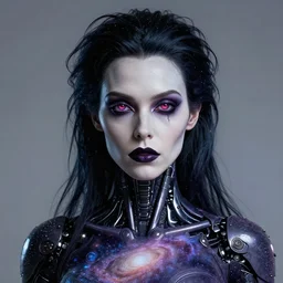 woman portrait made out of galaxies, beautiful, cyborg, tim burton comic book art, realistic, highly detailed, octane render
