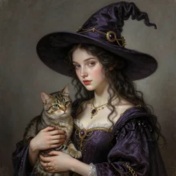 A extremely beautiful pre-raphaelite portrait of a cute witch and her cat, surreal, ultradetailed, intricate, elegant, lithe, detailed, digital painting, artstation, concept art, smooth, sharp focus, illustration, ethereal, regal, award winning picture, extremely detailed masterpiece