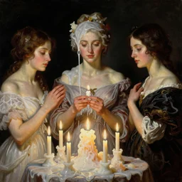 The portrait of beautiful women melted like wax with many candles by Nicola Samori, Ilya Repin, William Blake, Michelangelo da Caravaggio and Beksinski, black background, highly detailed oil painting, trending on artstation, dramatic volumetric lighting, fantasy character, 4k, masterpiece