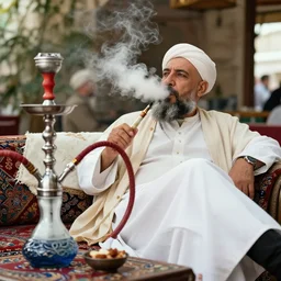turkish emperor smoking a hookah and lounging