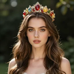 vanessa alexander a goddess of fruits, crown on head, shot from professional camera, ultra realistic, beatiful lights