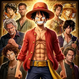 highly detailed vfx portrait of monkey d. luffy, stephen bliss, greg rutkowski, loish, rhads, beeple, makoto shinkai, tom bagshaw, alphonse mucha, global illumination, sharp focus, art by artgerm and greg rutkowski, stanley kubrick, best of behance, cinematic lighting, anatomically correct